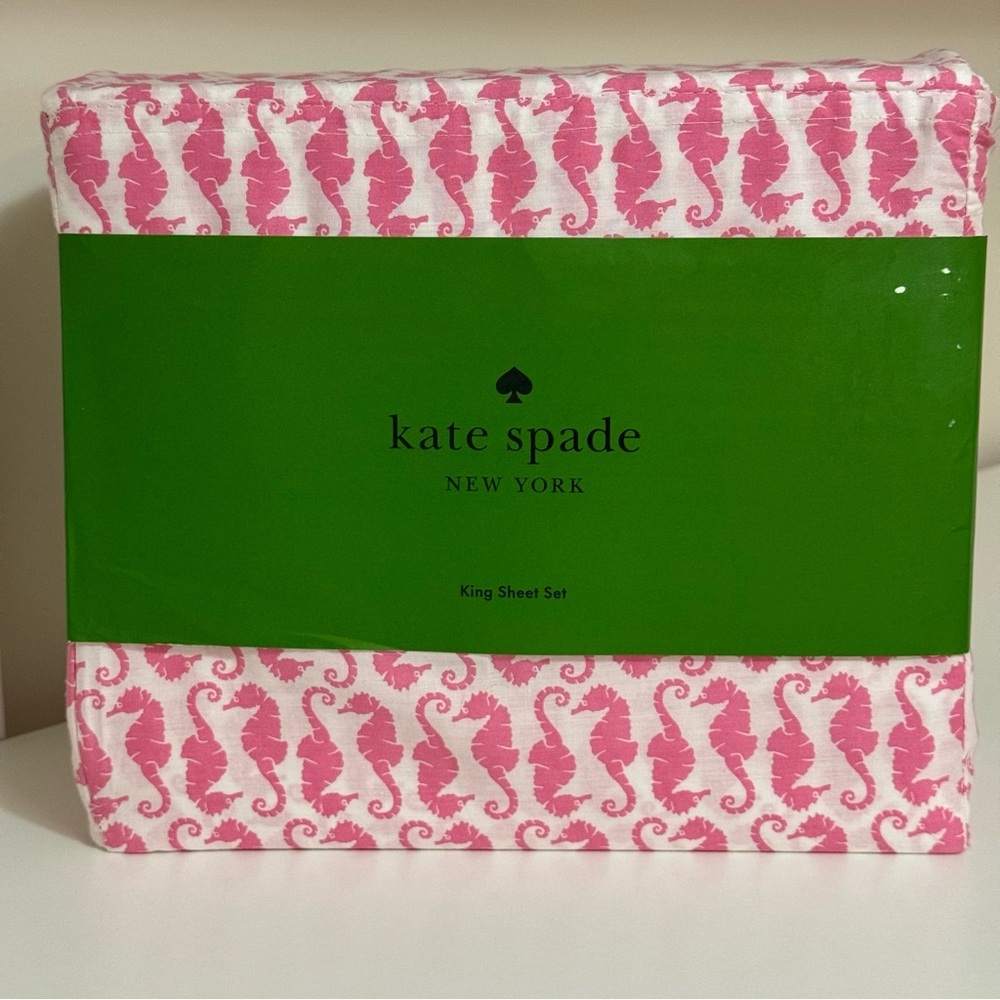 Kate Spade Pink Seahorse King Sheet Set NEW